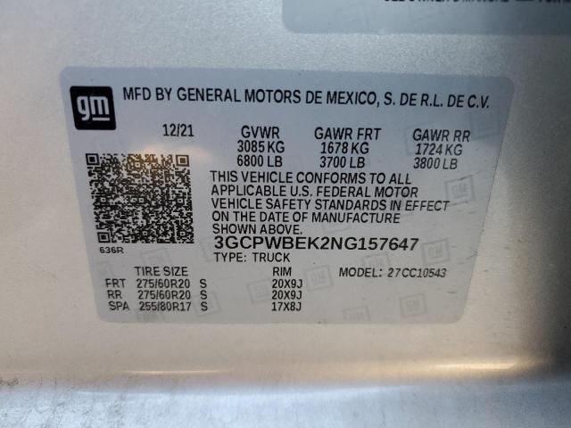 Photo 10 from auction – 2022 CHEVROLET SILVERADO with VIN 3GCPWBEK2NG157647