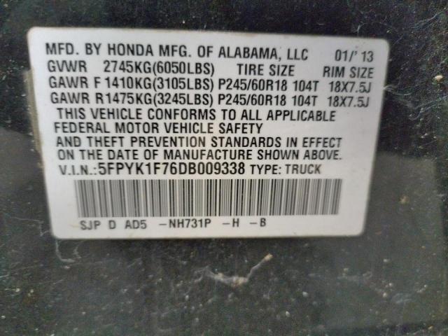 Photo 10 from auction – 2013 HONDA RIDGELINE with VIN 5FPYK1F76DB009338