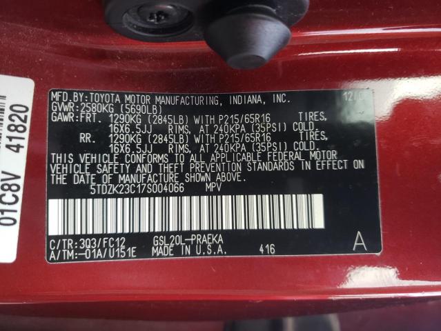 Photo 10 from auction – 2007 TOYOTA SIENNA CE with VIN 5TDZK23C17S004066