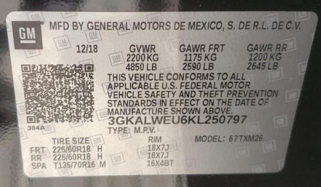 Photo 10 from auction – 2019 GMC TERRAIN SL with VIN 3GKALWEU6KL250797