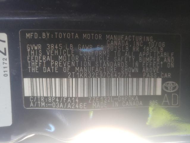 Photo 10 from auction – 2007 TOYOTA COROLLA MA with VIN 2T1KR32E97C642774
