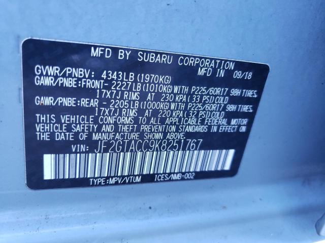 Photo 10 from auction – 2019 SUBARU CROSSTREK with VIN JF2GTACC9K8251767