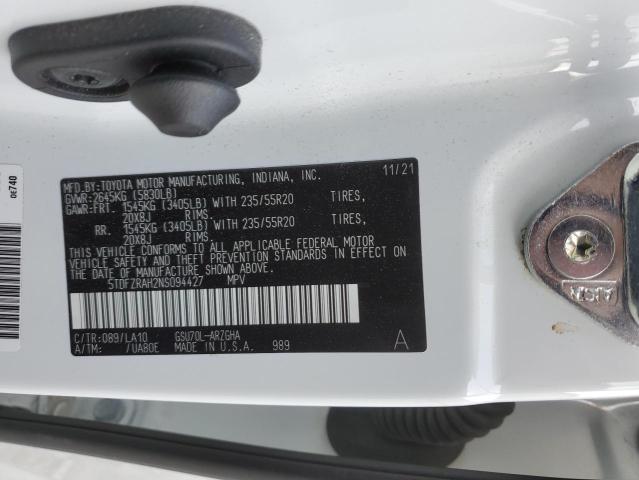 Photo 10 from auction – 2022 TOYOTA HIGHLANDER with VIN 5TDFZRAH2NS094427