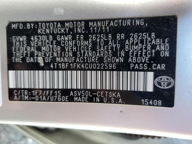 Photo 10 from auction – 2012 TOYOTA CAMRY BASE with VIN 4T1BF1FK4CU022596