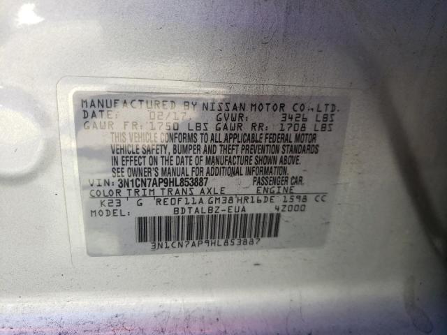 Photo 10 from auction – 2017 NISSAN VERSA S with VIN 3N1CN7AP9HL853887