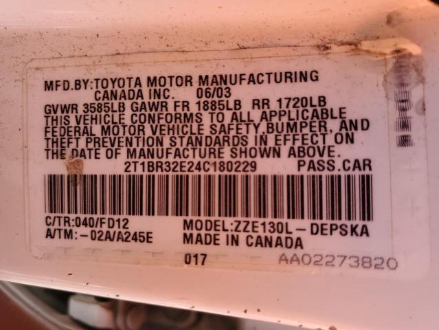 Photo 10 from auction – 2004 TOYOTA COROLLA CE with VIN 2T1BR32E24C180229