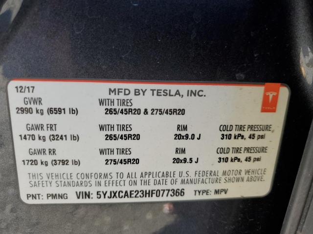 Photo 10 from auction – 2017 TESLA MODEL X with VIN 5YJXCAE23HF077366