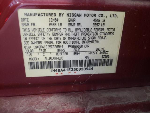 Photo 10 from auction – 2005 NISSAN MAXIMA SE with VIN 1N4BA41E35C830944