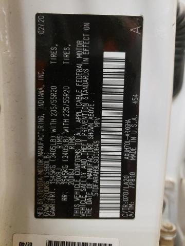 Photo 10 from auction – 2020 TOYOTA HIGHLANDER with VIN 5TDFARAH9LS000645