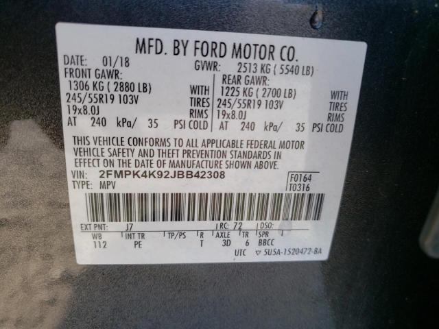 Photo 10 from auction – 2018 FORD EDGE TITAN with VIN 2FMPK4K92JBB42308