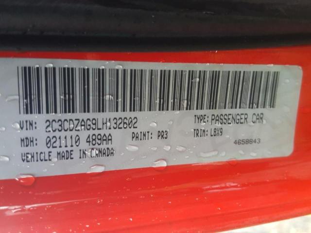 Photo 10 from auction – 2020 DODGE CHALLENGER with VIN 2C3CDZAG9LH132602