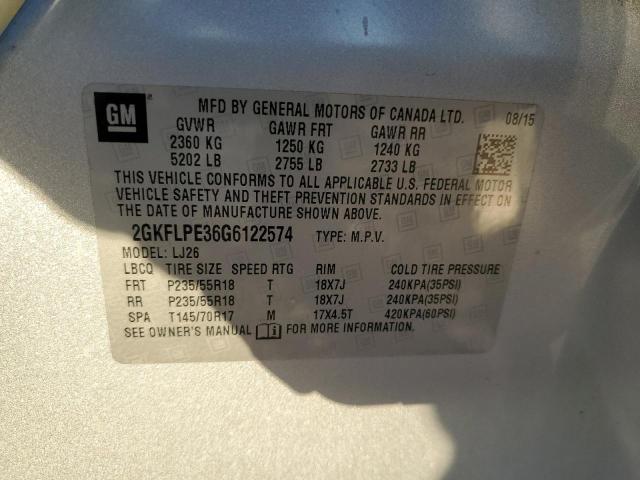 Photo 10 from auction – 2016 GMC TERRAIN SL with VIN 2GKFLPE36G6122574