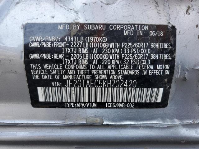 Photo 10 from auction – 2019 SUBARU CROSSTREK with VIN JF2GTAEC5KH202420