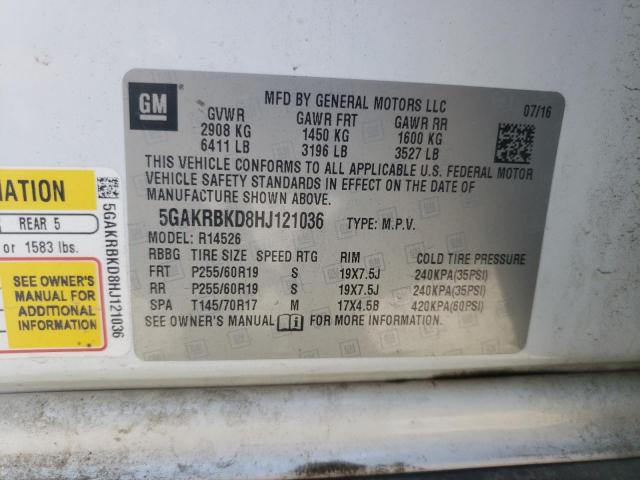 Photo 10 from auction – 2017 BUICK ENCLAVE with VIN 5GAKRBKD8HJ121036