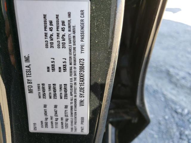 Photo 10 from auction – 2019 TESLA MODEL 3 with VIN 5YJ3E1EAXKF398473