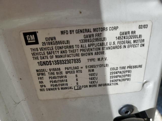 Photo 10 from auction – 2003 CHEVROLET TRAILBLAZE with VIN 1GNDS13S832307835