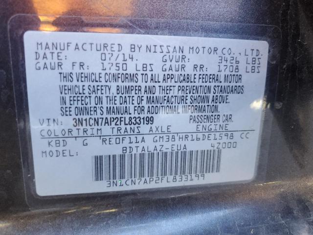 Photo 10 from auction – 2015 NISSAN VERSA S with VIN 3N1CN7AP2FL833199