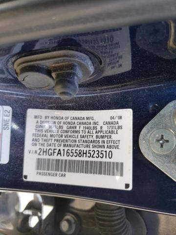 Photo 10 from auction – 2008 HONDA CIVIC with VIN 2HGFA16558H523510