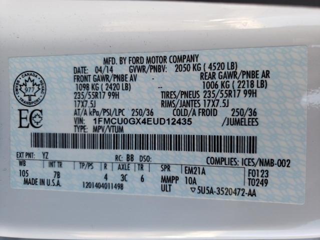 Photo 10 from auction – 2014 FORD ESCAPE SE with VIN 1FMCU0GX4EUD12435