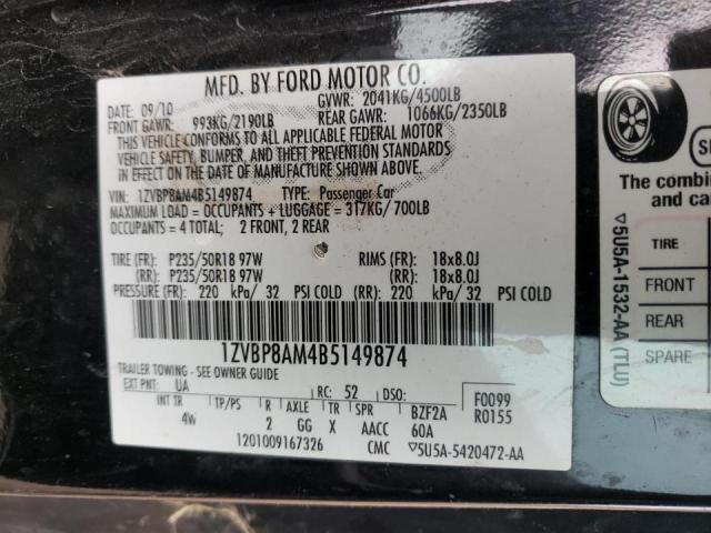 Photo 10 from auction – 2011 FORD MUSTANG with VIN 1ZVBP8AM4B5149874