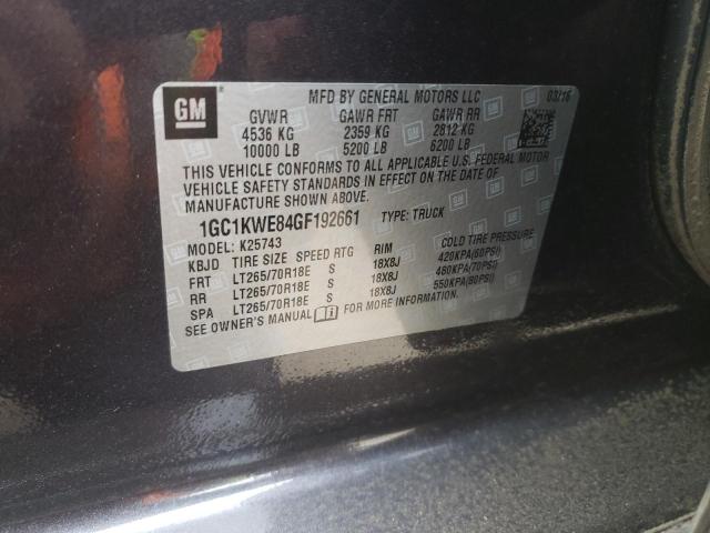 Photo 10 from auction – 2016 CHEVROLET SILVERADO with VIN 1GC1KWE84GF192661