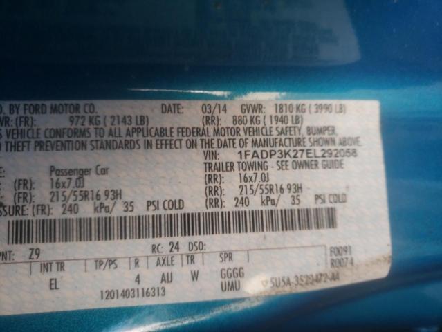 Photo 10 from auction – 2014 FORD FOCUS SE with VIN 1FADP3K27EL292058