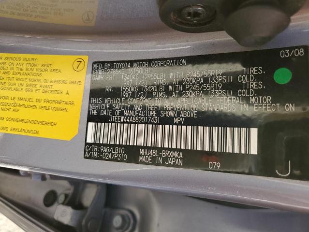 Photo 10 from auction – 2008 TOYOTA HIGHLANDER with VIN JTEEW44A882017431