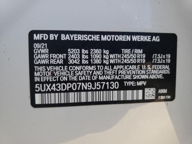 Photo 10 from auction – 2022 BMW X3 with VIN 5UX43DP07N9J57130