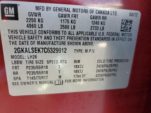 Photo 10 from auction – 2012 GMC TERRAIN SL with VIN 2GKALSEK7C6329912