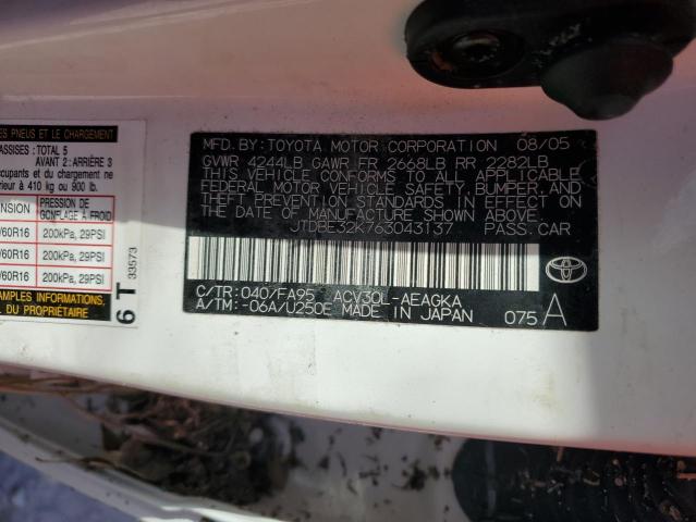 Photo 10 from auction – 2006 TOYOTA CAMRY LE with VIN JTDBE32K763043137