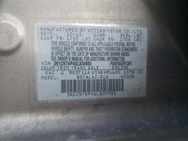 Photo 10 from auction – 2016 NISSAN VERSA S with VIN 3N1CN7AP4GL834985