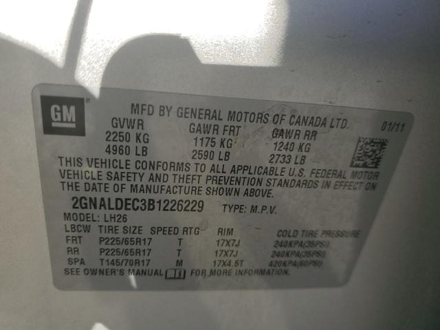 Photo 10 from auction – 2011 CHEVROLET EQUINOX LT with VIN 2GNALDEC3B1226229