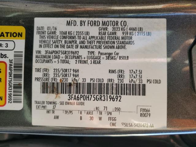 Photo 10 from auction – 2016 FORD FUSION SE with VIN 3FA6P0H75GR319692