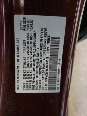 Photo 10 from auction – 2019 HONDA RIDGELINE with VIN 5FPYK2F66KB001119