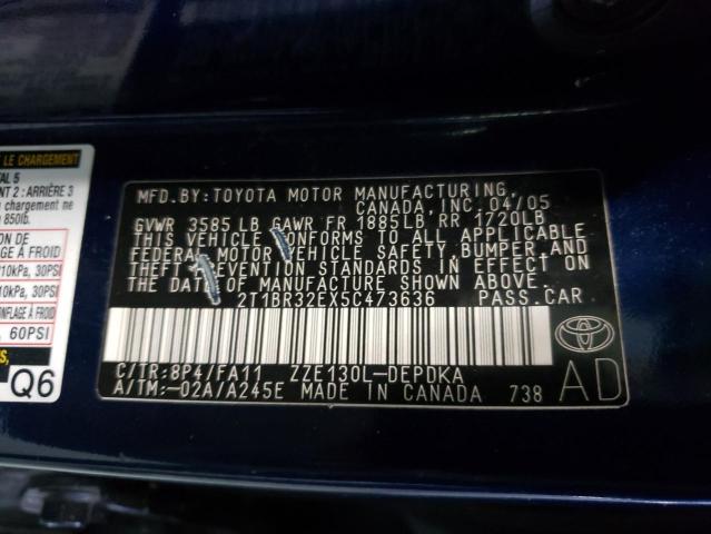 Photo 10 from auction – 2005 TOYOTA COROLLA CE with VIN 2T1BR32EX5C473636