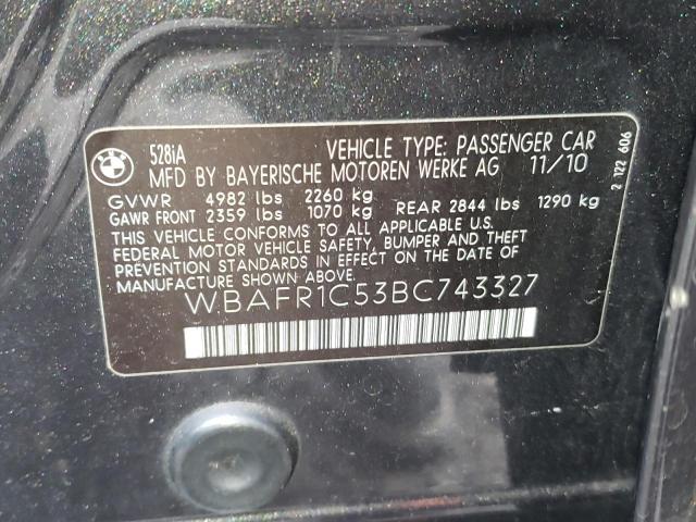 Photo 10 from auction – 2011 BMW 528 I with VIN WBAFR1C53BC743327