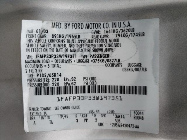 Foto 10 de la subasta – 2003 FORD FOCUS LX con VIN 1FAFP33P33W197351