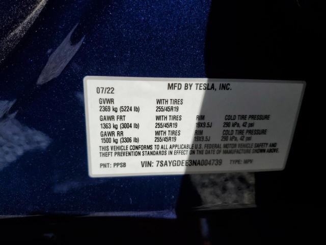 Photo 10 from auction – 2022 TESLA MODEL Y with VIN 7SAYGDEE3NA004739