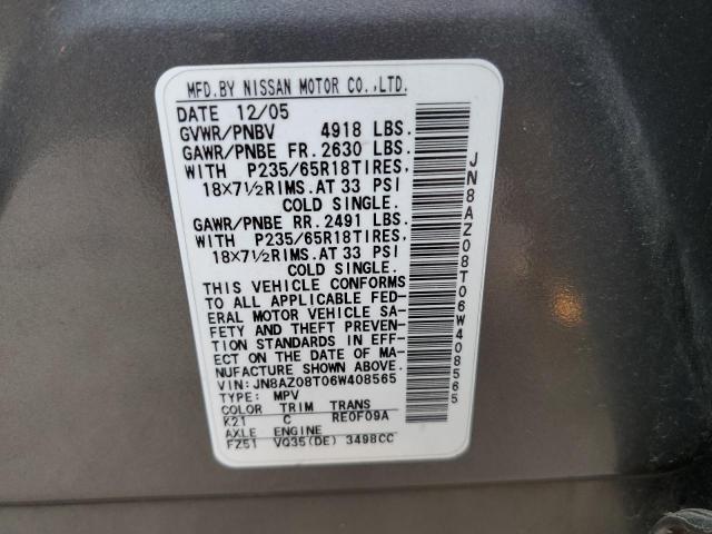 Photo 10 from auction – 2006 NISSAN MURANO with VIN JN8AZ08T06W408565