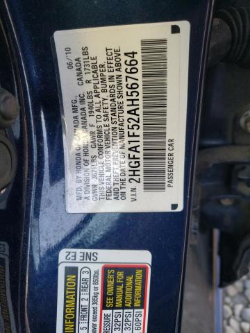 Photo 10 from auction – 2010 HONDA CIVIC LX with VIN 2HGFA1F52AH567664