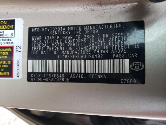 Photo 10 from auction – 2010 TOYOTA CAMRY BASE with VIN 4T1BF3EK0AU020192