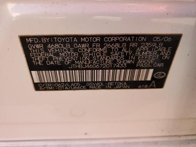 Photo 10 from auction – 2007 LEXUS ES 350 with VIN JTHBJ46G672017433