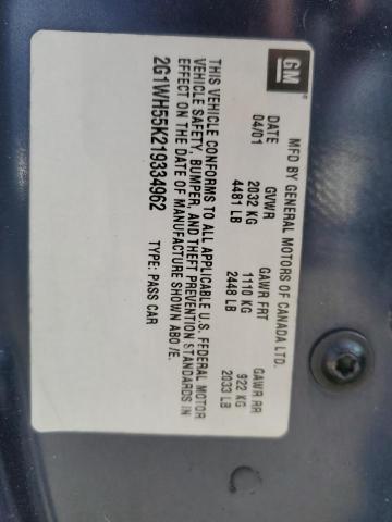 Photo 10 from auction – 2001 CHEVROLET IMPALA LS with VIN 2G1WH55K219334962