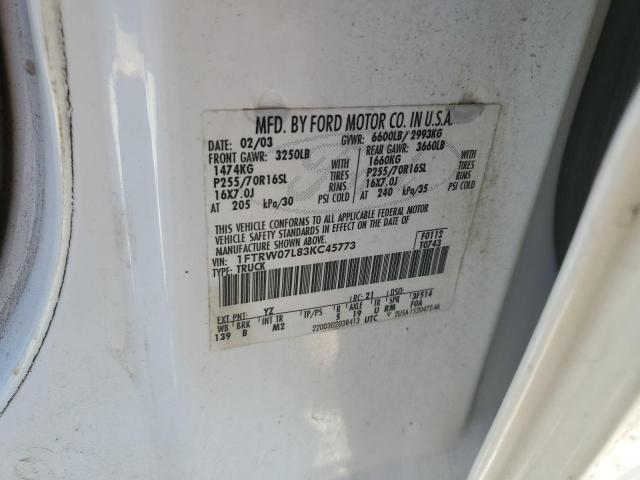 Photo 10 from auction – 2003 FORD F150 SUPER with VIN 1FTRW07L83KC45773