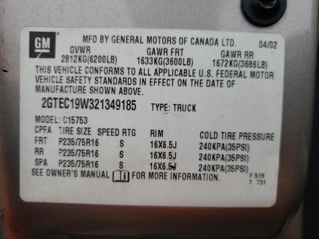 Photo 10 from auction – 2002 GMC NEW SIERRA with VIN 2GTEC19W321349185