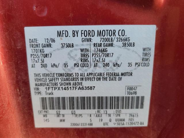 Photo 10 from auction – 2007 FORD F150 with VIN 1FTPX14517FA63587