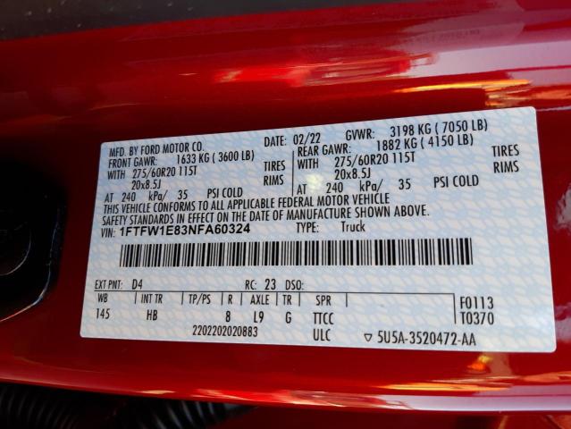 Photo 10 from auction – 2022 FORD F150 SUPER with VIN 1FTFW1E83NFA60324