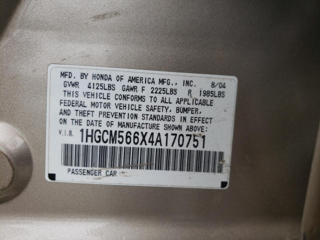 Photo 10 from auction – 2004 HONDA ACCORD EX with VIN 1HGCM566X4A170751