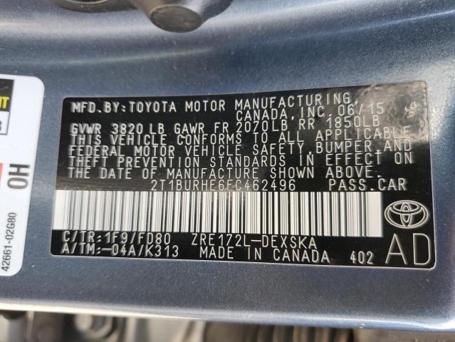 Photo 10 from auction – 2015 TOYOTA COROLLA L with VIN 2T1BURHE6FC462496
