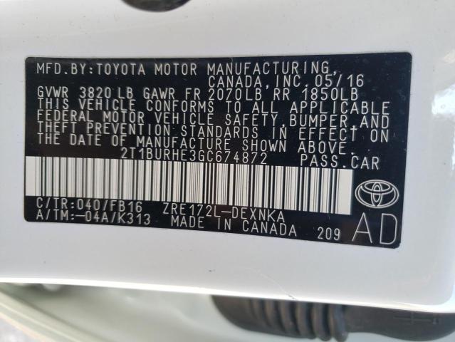 Photo 10 from auction – 2016 TOYOTA COROLLA L with VIN 2T1BURHE3GC674872